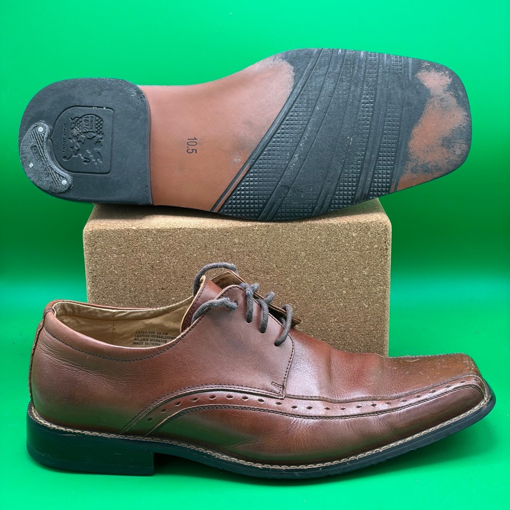Stacy Adams Demill Oxford Dress Shoes Mens 10.5 W Brown Leather Square Toe Wide